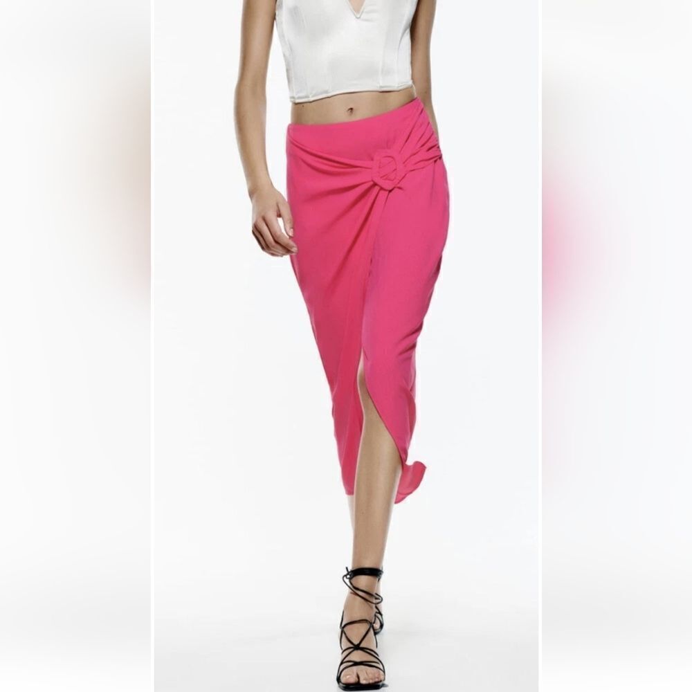 Zara Wrapping Midi Skirt In Fuchsia Size Small
